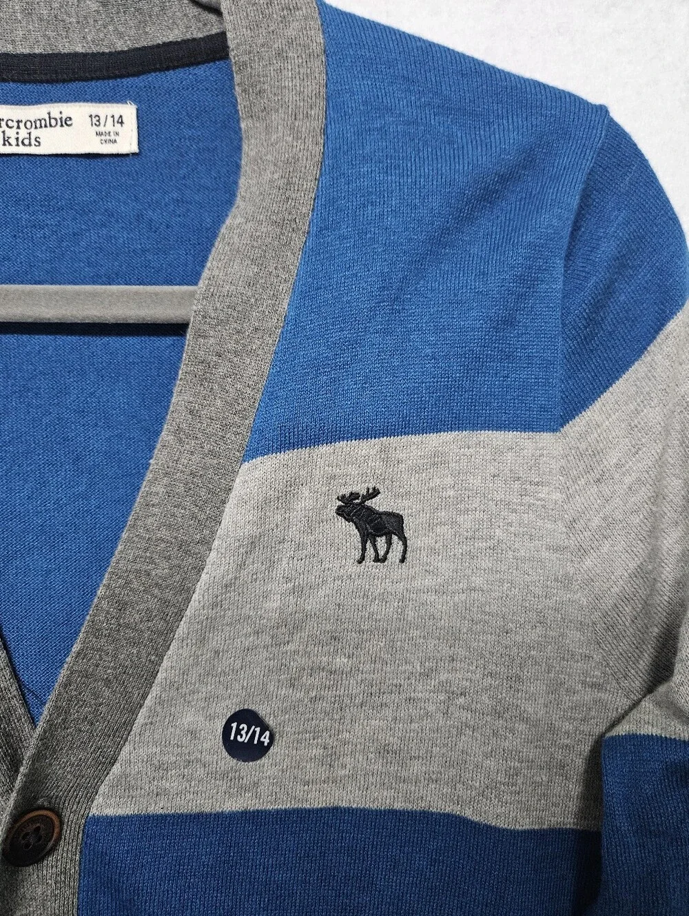 Abercrombie & Fitch Kids Blue Grey Color-block Cardigan 0Sweater Moose Logo NWT
